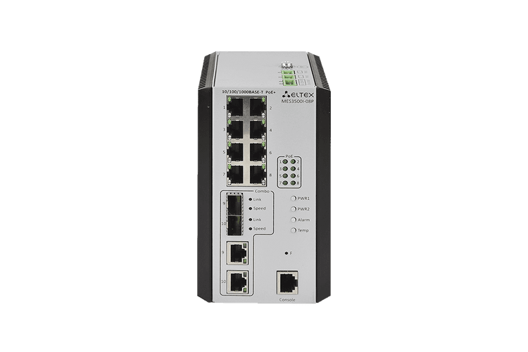 MES3500I-08P | Промышленный коммутатор Eltex 8 портов 1G PoE/PoE+, 2 combo-порта 1G