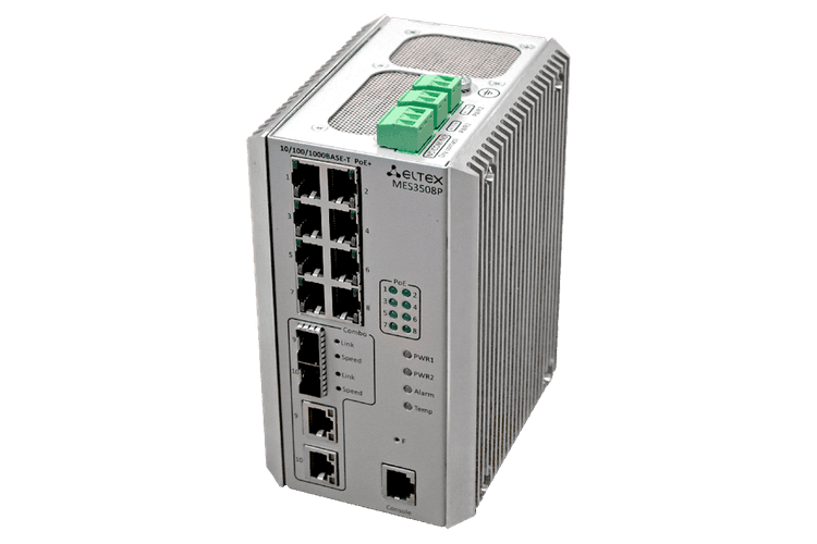 MES3508P | Промышленный коммутатор Eltex 8 портов 1G PoE/PoE+, 2 combo-порта 1G