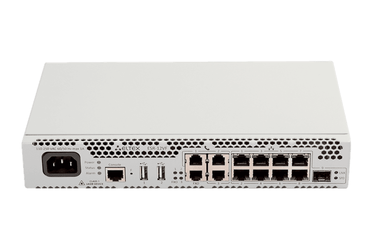 ESR-12VF | Маршрутизатор Eltex 8 портов 1G, 1х1G (SFP), 3хFXS, 1хFXO, Firewall Perfomance 0,62 Гбит/с