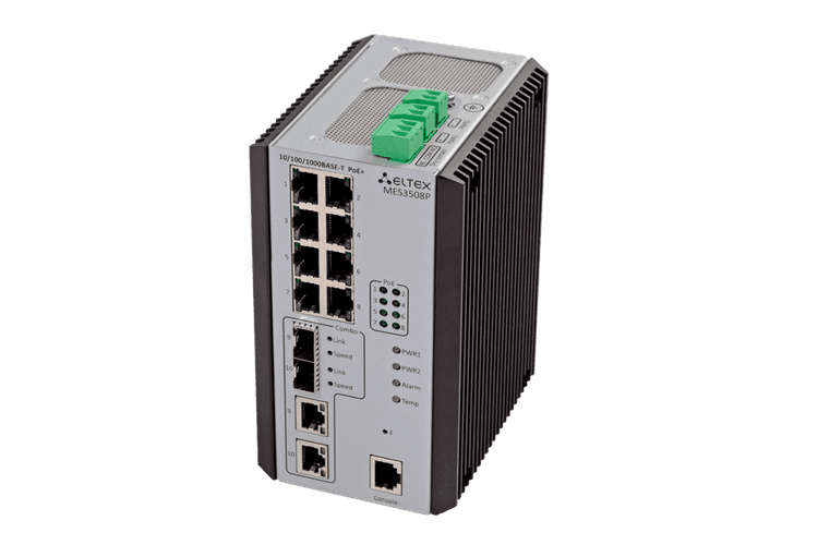 MES3508P | Промышленный коммутатор Eltex 8 портов 1G PoE/PoE+, 2 combo-порта 1G